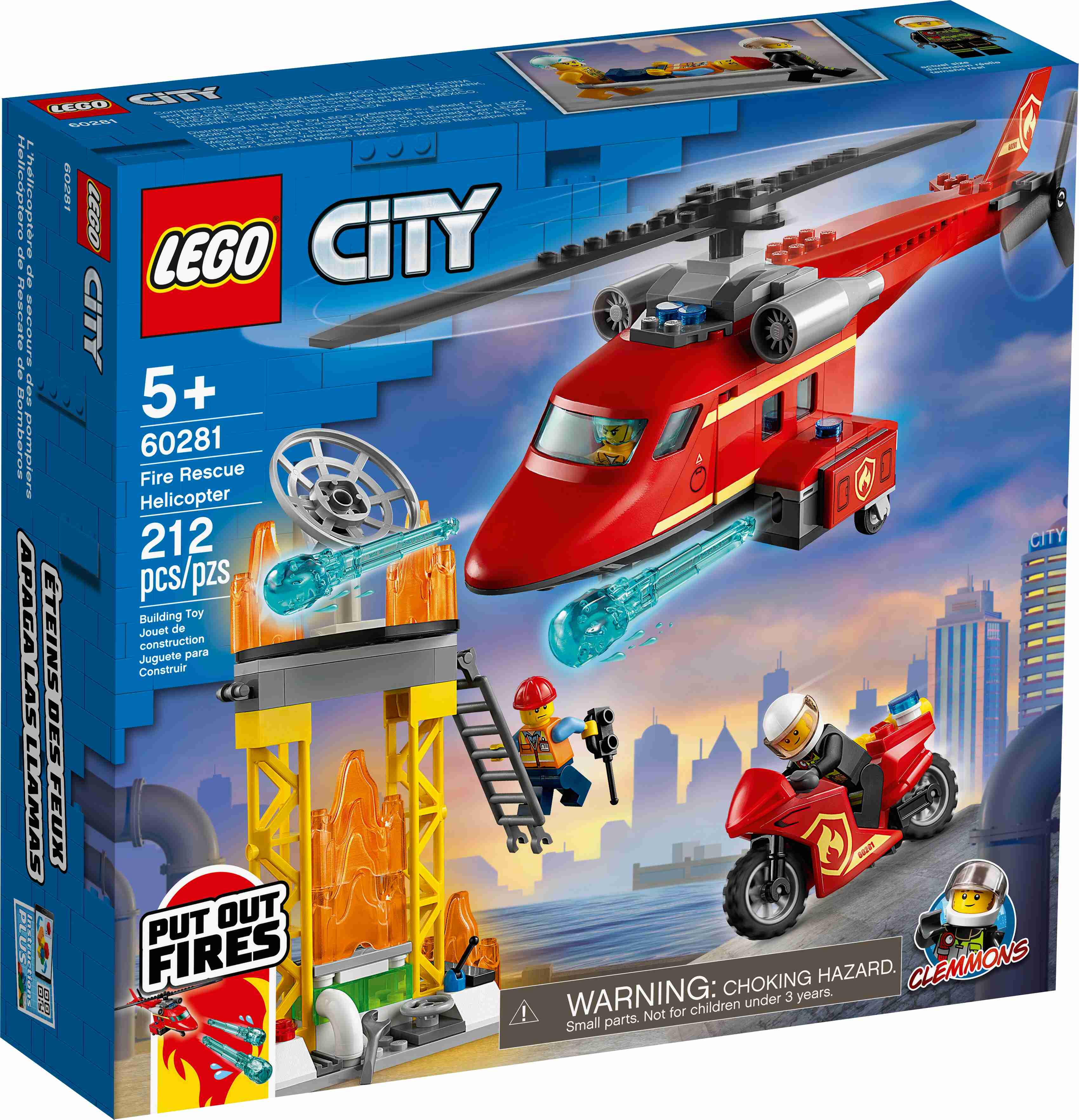 LEGO 60281 City Feuerwehrhubschrauber, Hubschrauber Spielzeug mit Motorrad