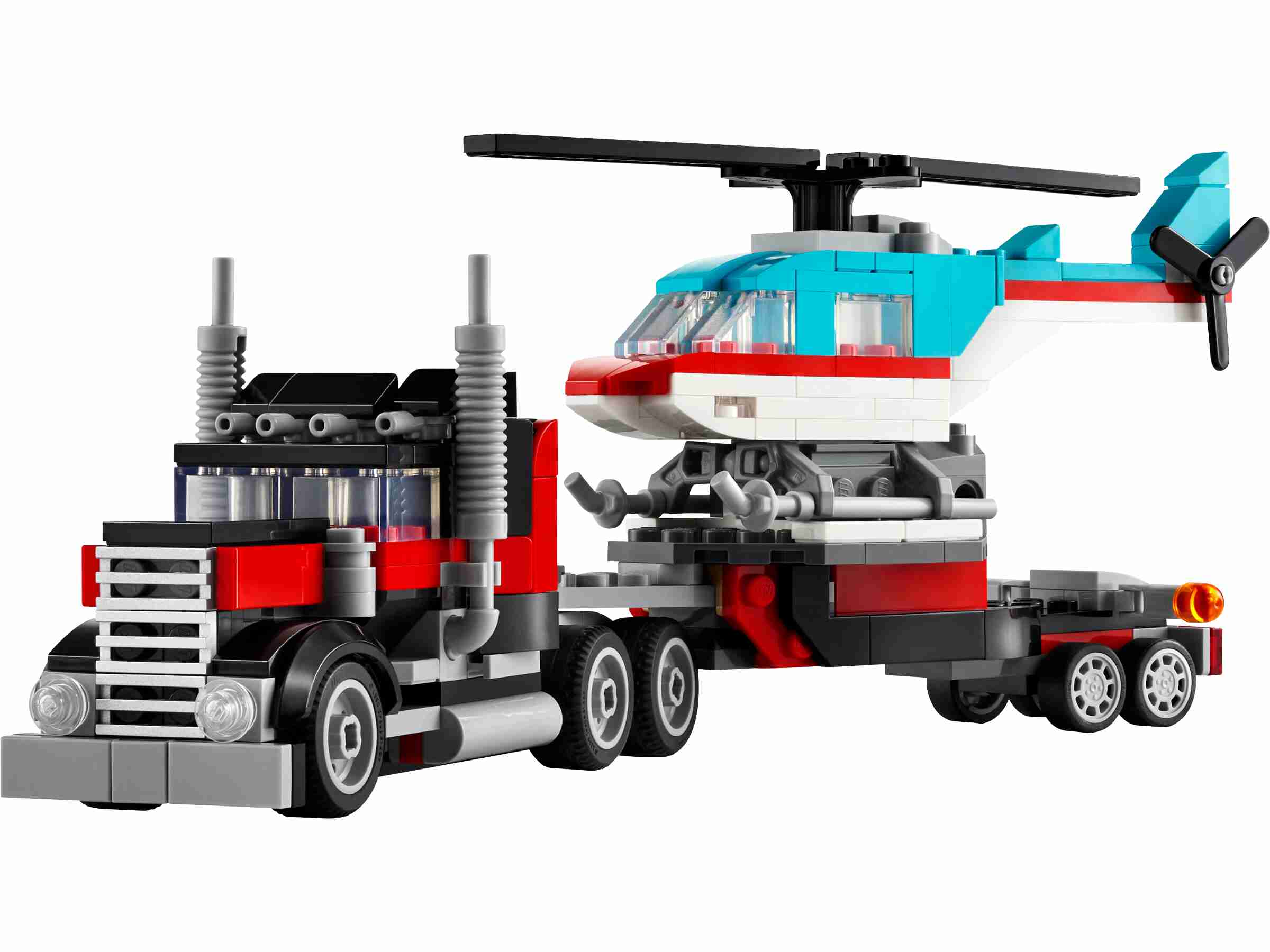 LEGO 31146 Creator 3-in-1 Tieflader mit Hubschrauber, Propellerflugzeug, Hot Rod