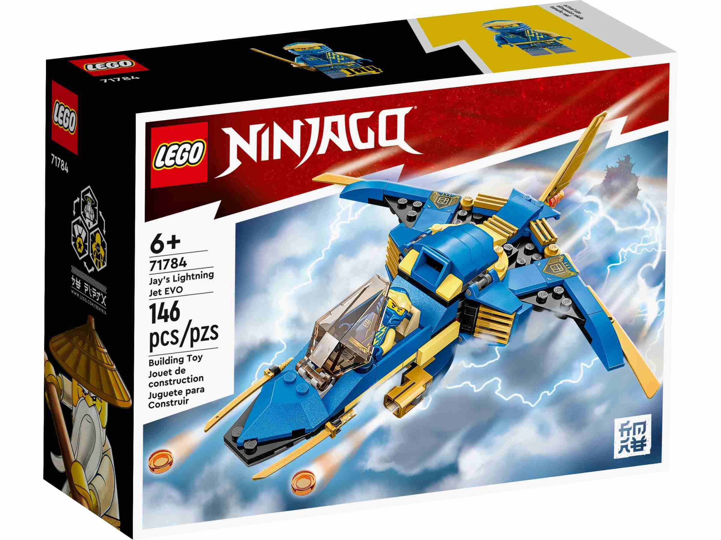 LEGO 71784 NINJAGO Jays Donner-Jet EVO, Jay mit Schwert, rasante Flugabenteuer
