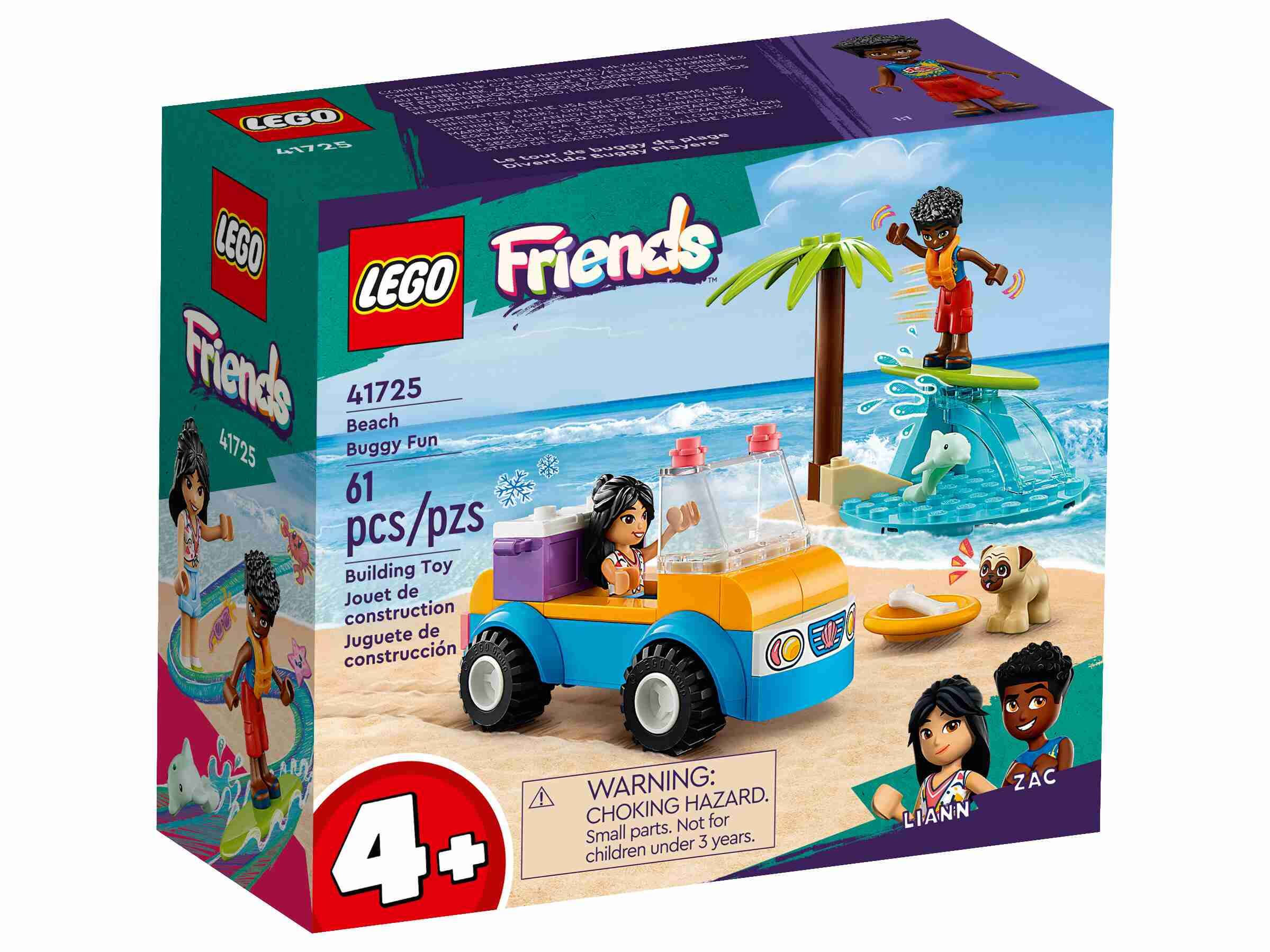 LEGO 41725 Friends Strandbuggy-Spaß, 2 Spielfiguren, Mops und Delfin
