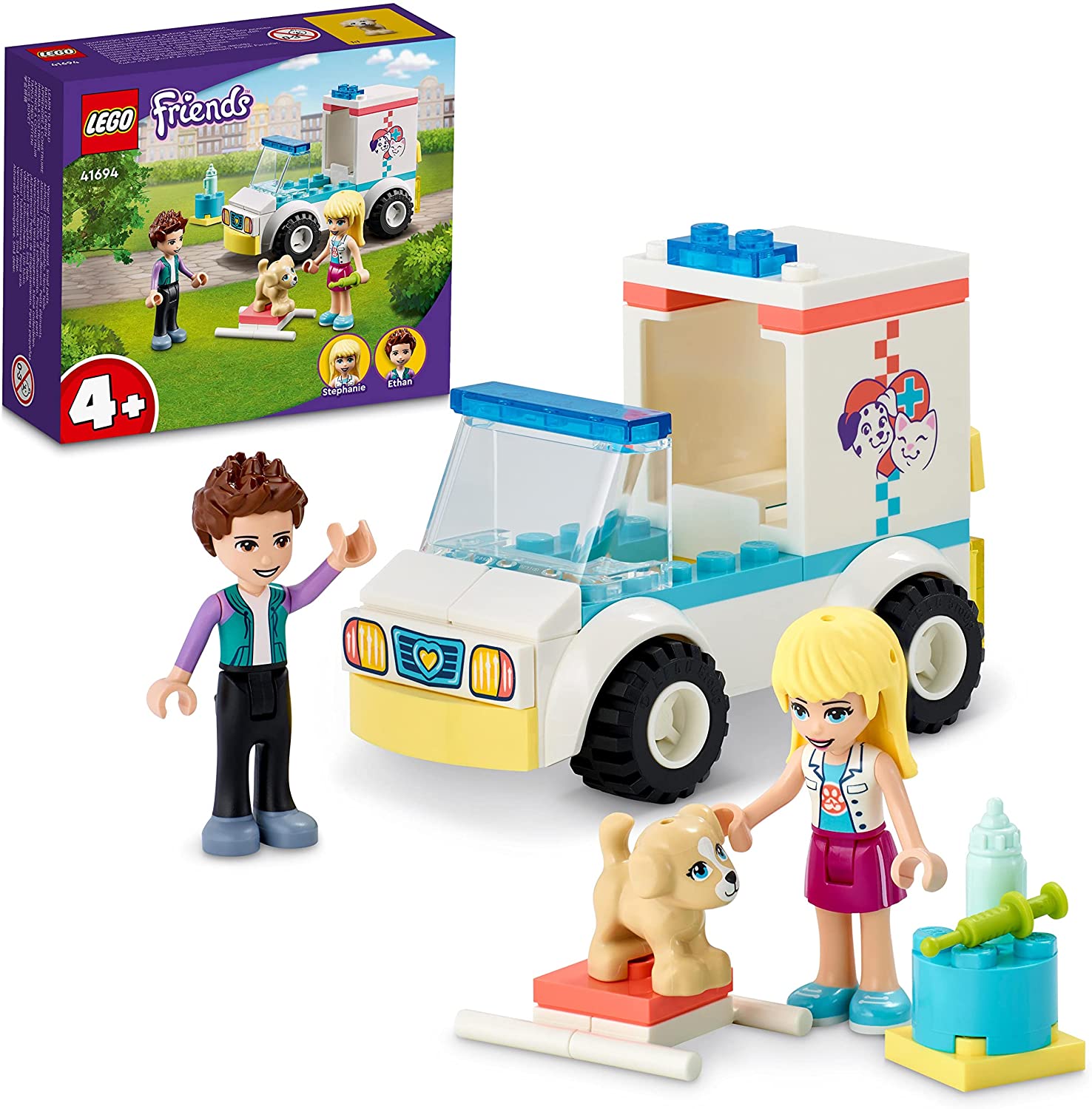 LEGO 41694 Friends Tierrettungswagen, Stephanie, Ethan und Hund