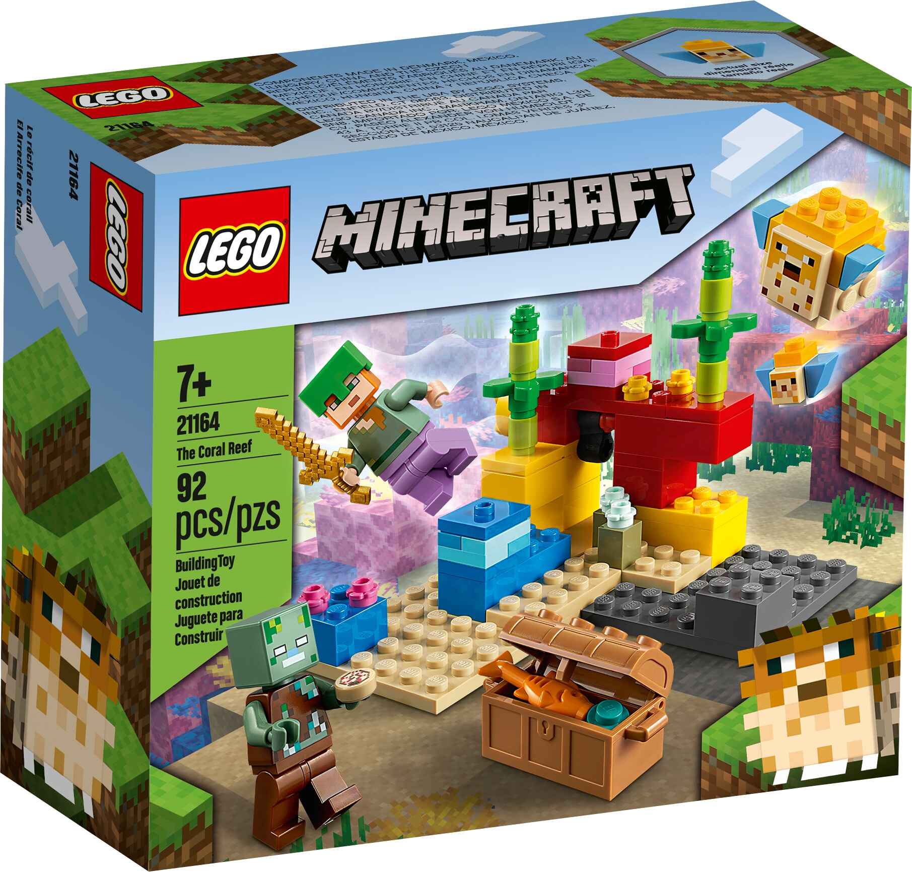 LEGO 21164 Minecraft Das Korallenriff Bauset mit Alex, 1 Ertrunkener, 2 Fische