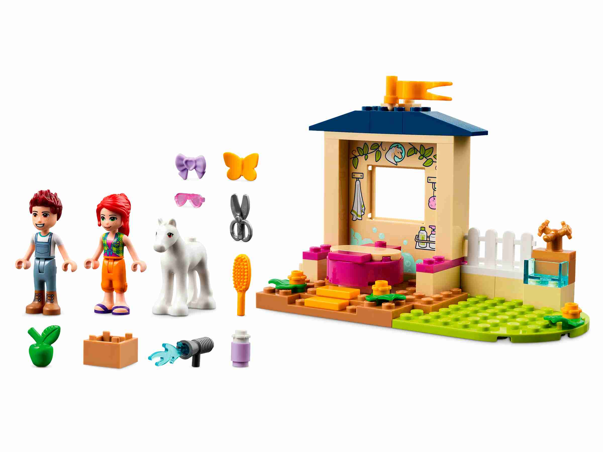 LEGO 41696 Friends Ponypflege, Pferdestall mit Pferd-Figur und Mia Mini-Puppe