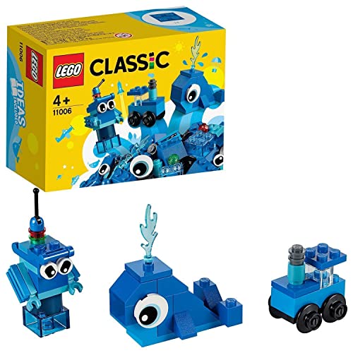 LEGO 11006 Classic Blaues Kreativ-Set, mit Spielzeug-Wal, Zug und Roboter