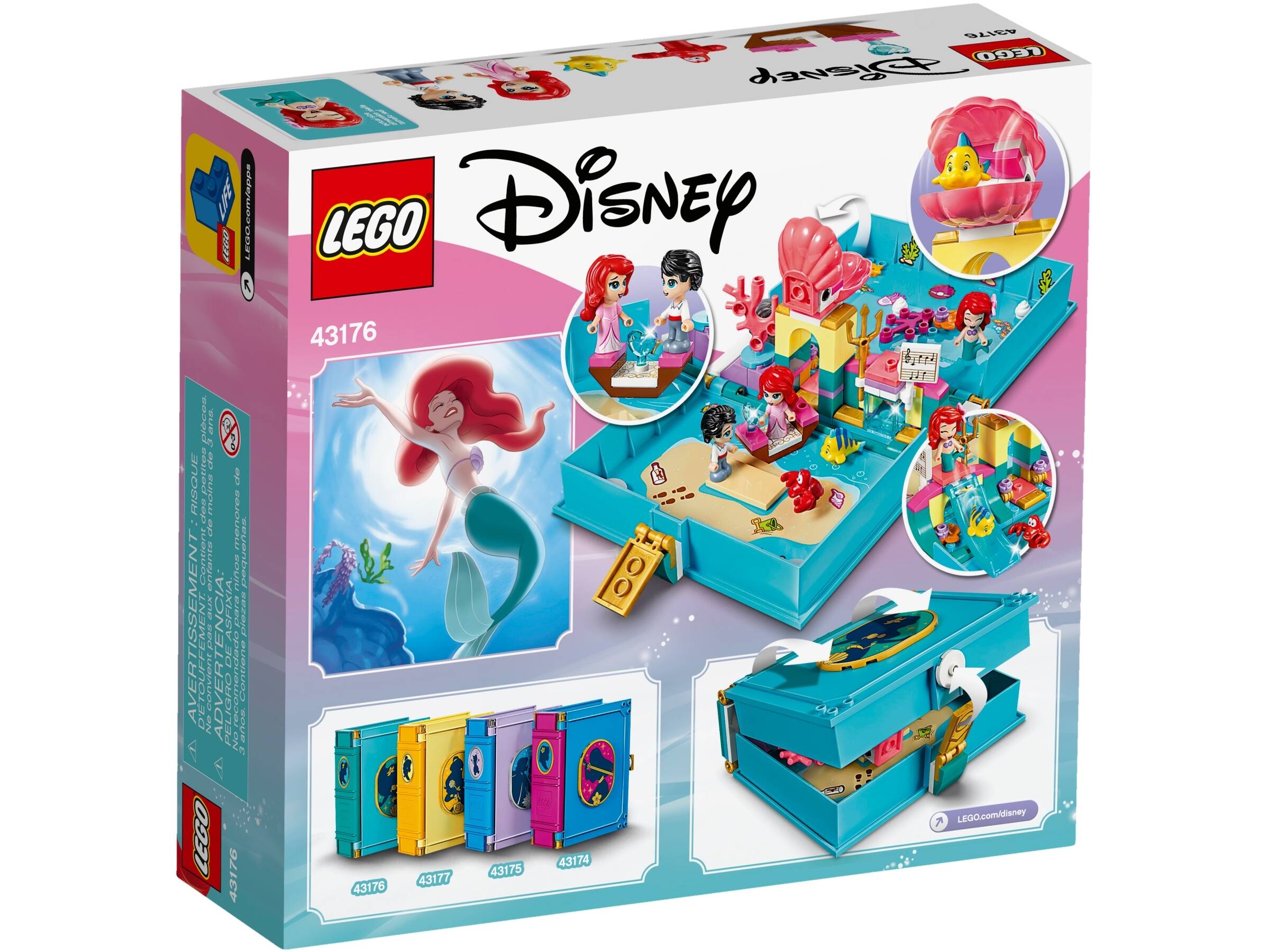 LEGO 43176 Disney Princess Arielles Märchenbuch, tragbares Spielset mit Figuren