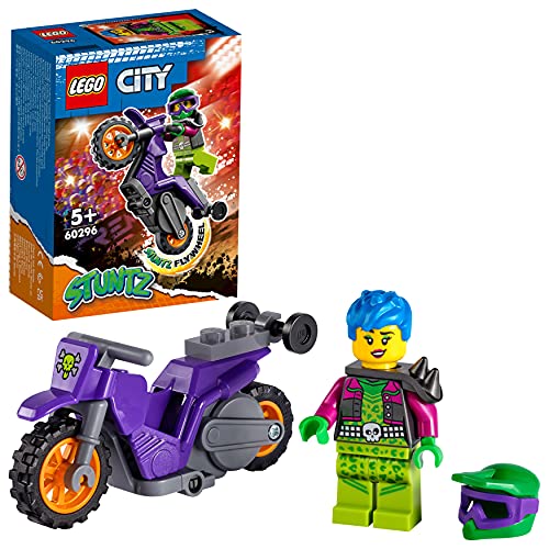 LEGO 60296 City Stuntz Wheelie-Stuntbike Set, Schwungradantrieb, 1 Minifigur