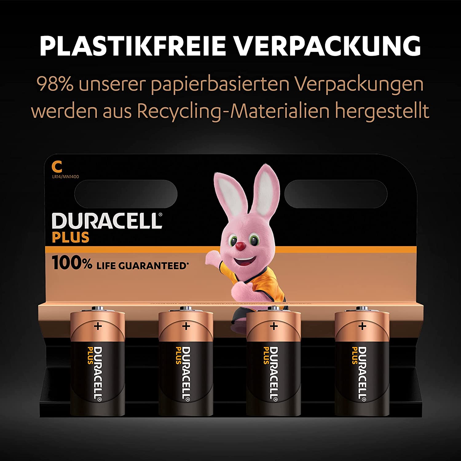 Duracell Plus LR14, 1.5V Alkaline Batterie, C Baby MN1400 MEZZA TORICA, 4er-Pack