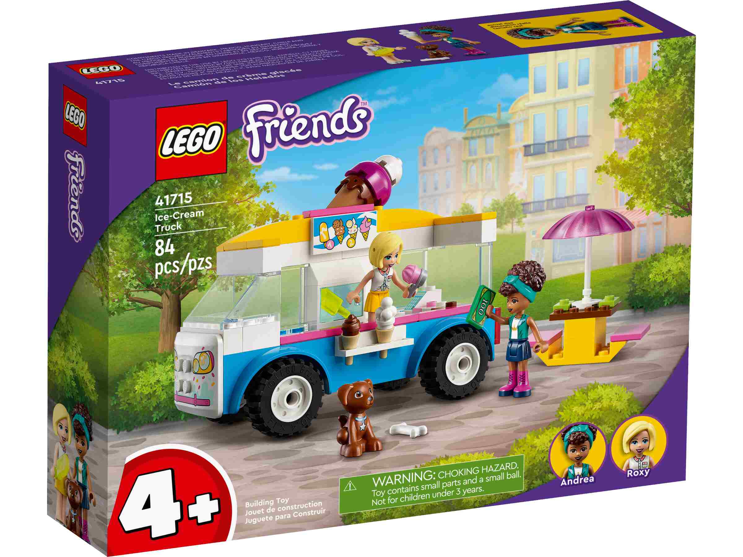 LEGO 41715 Friends Eiswagen mit Spielfiguren Andrea und Roxy sowie einen Hund