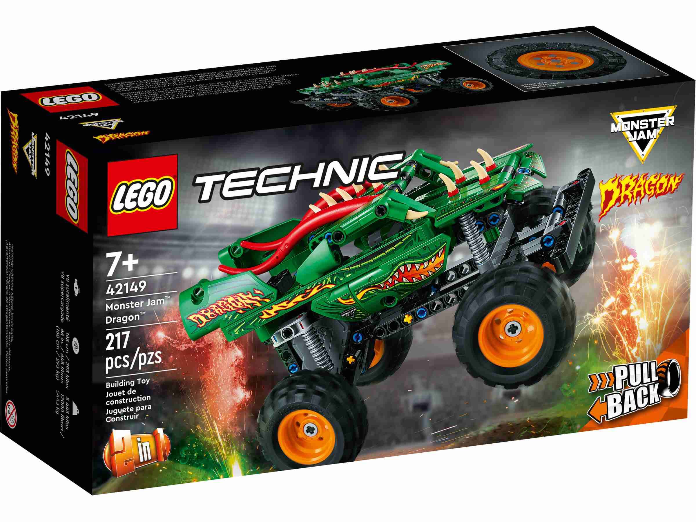 LEGO 42149 Technic Monster Jam™ Dragon™, 2-in-1-Spielzeug, Rückziehmotor