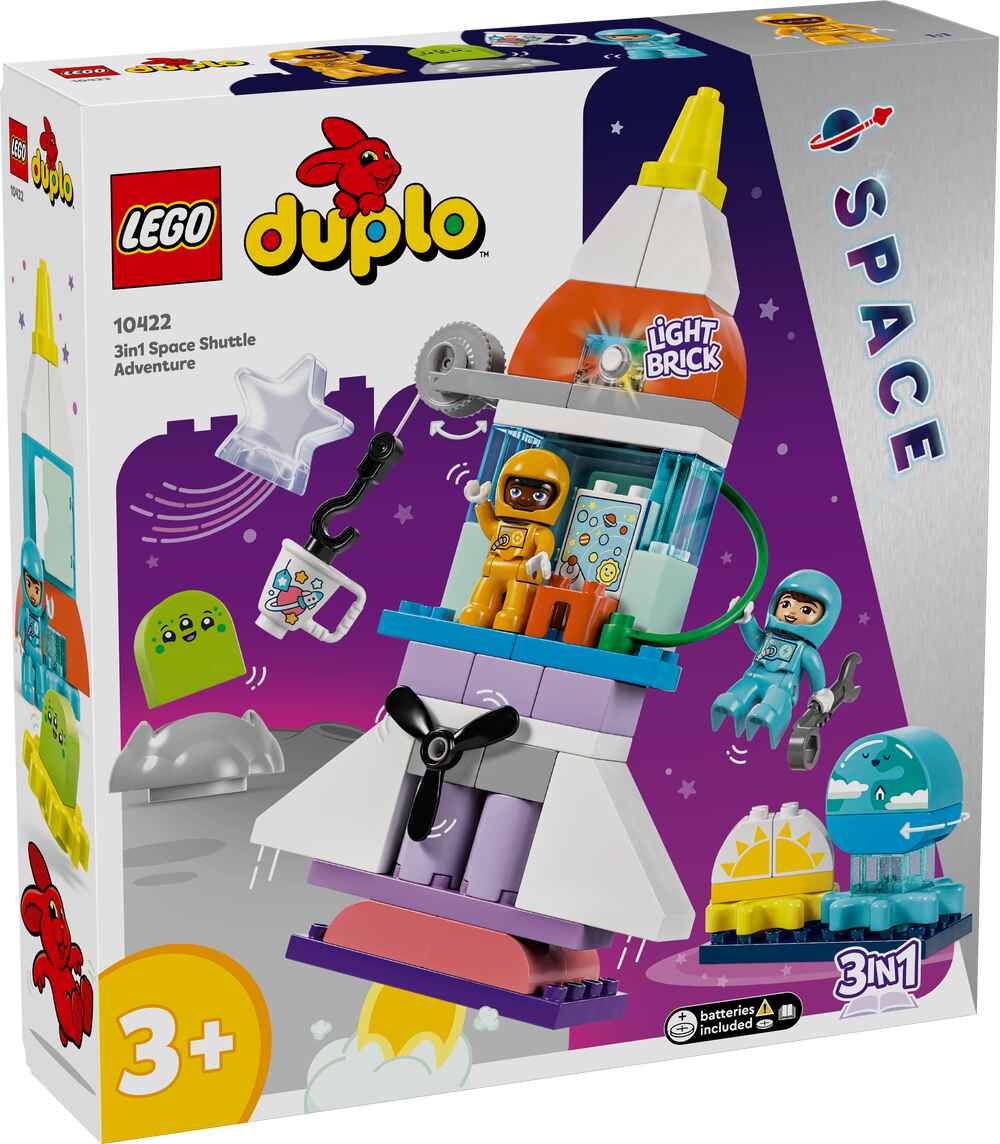 LEGO 10422 DUPLO 3-in-1-Spaceshuttle für viele Abenteuer, 2 Astronautenfiguren