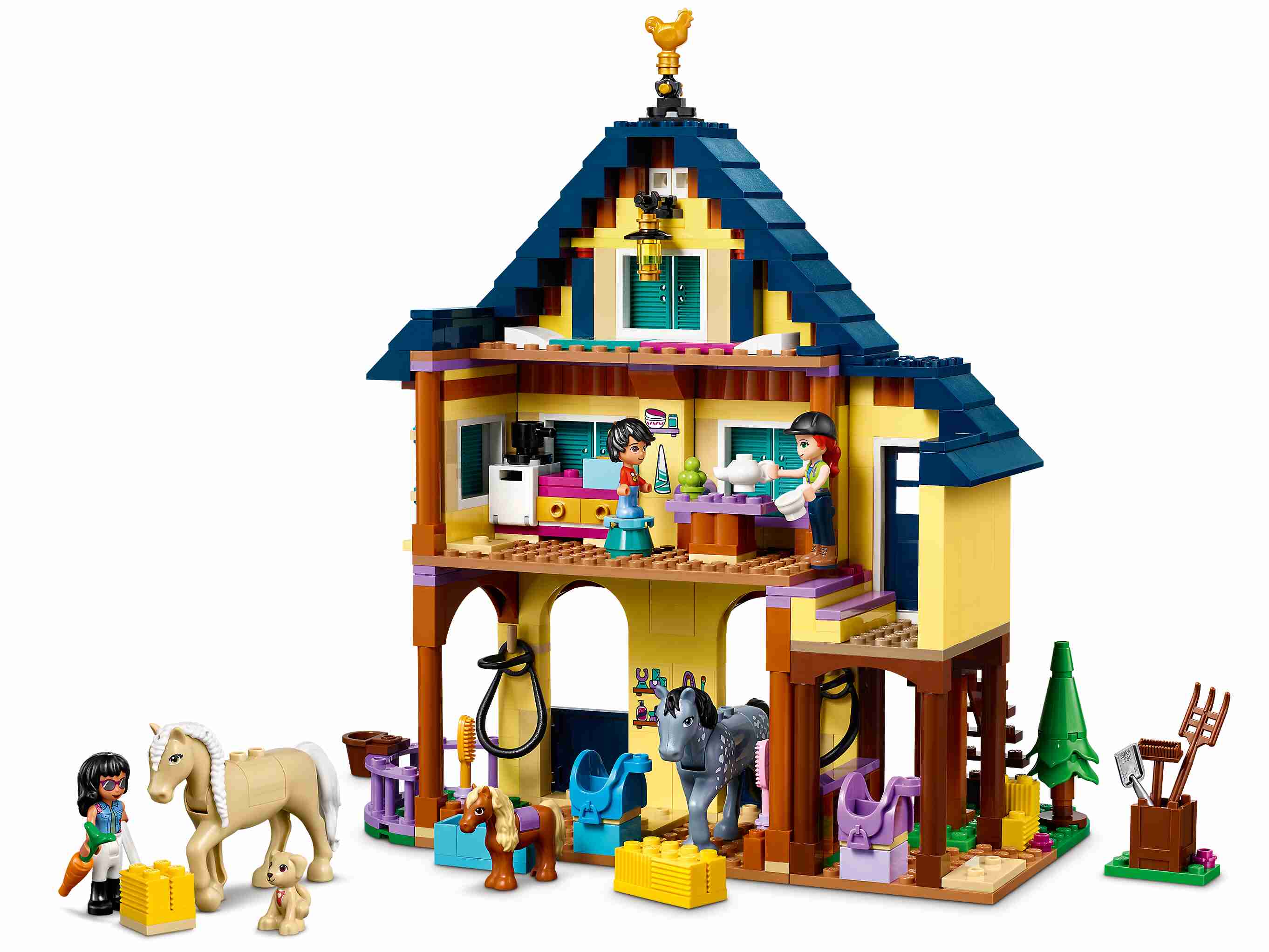 LEGO 41683 Friends Reiterhof im Wald, Pferdestall mit Pferden und Pony Figuren