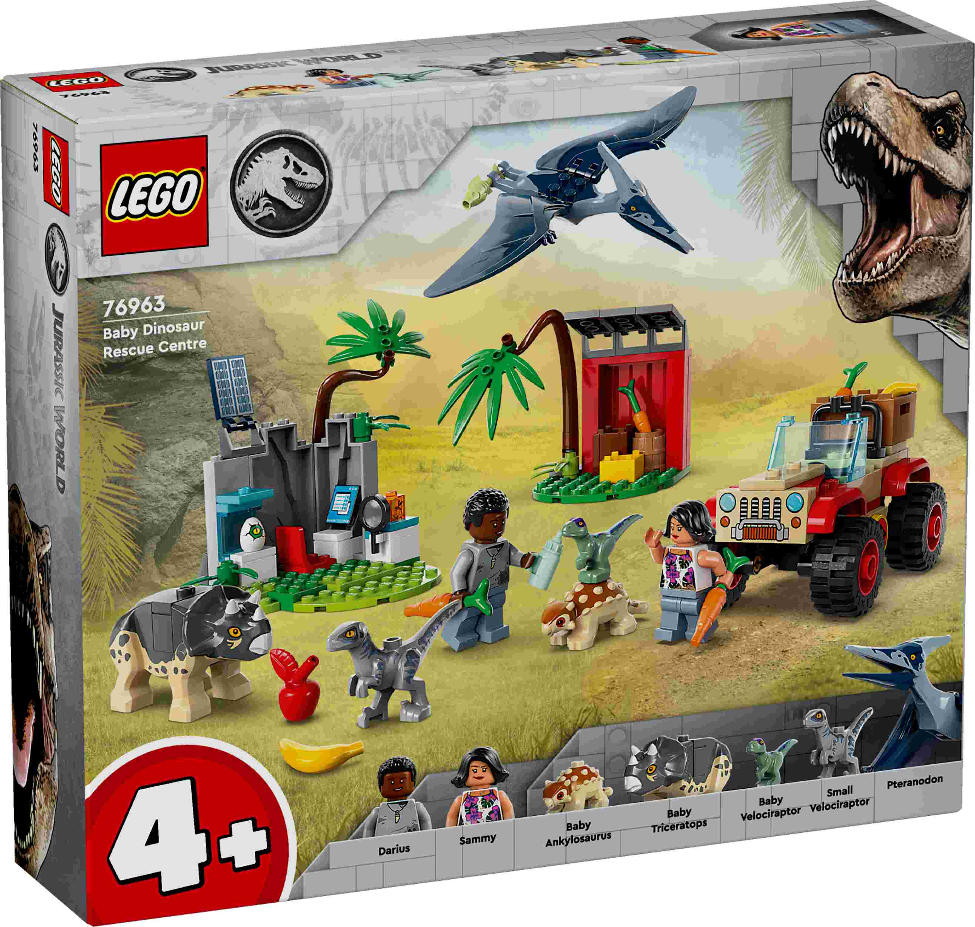 LEGO 76963 Rettungszentrum für Baby-Dinos, 2 Minifiguren, 5 Spielzeugdinosaurier