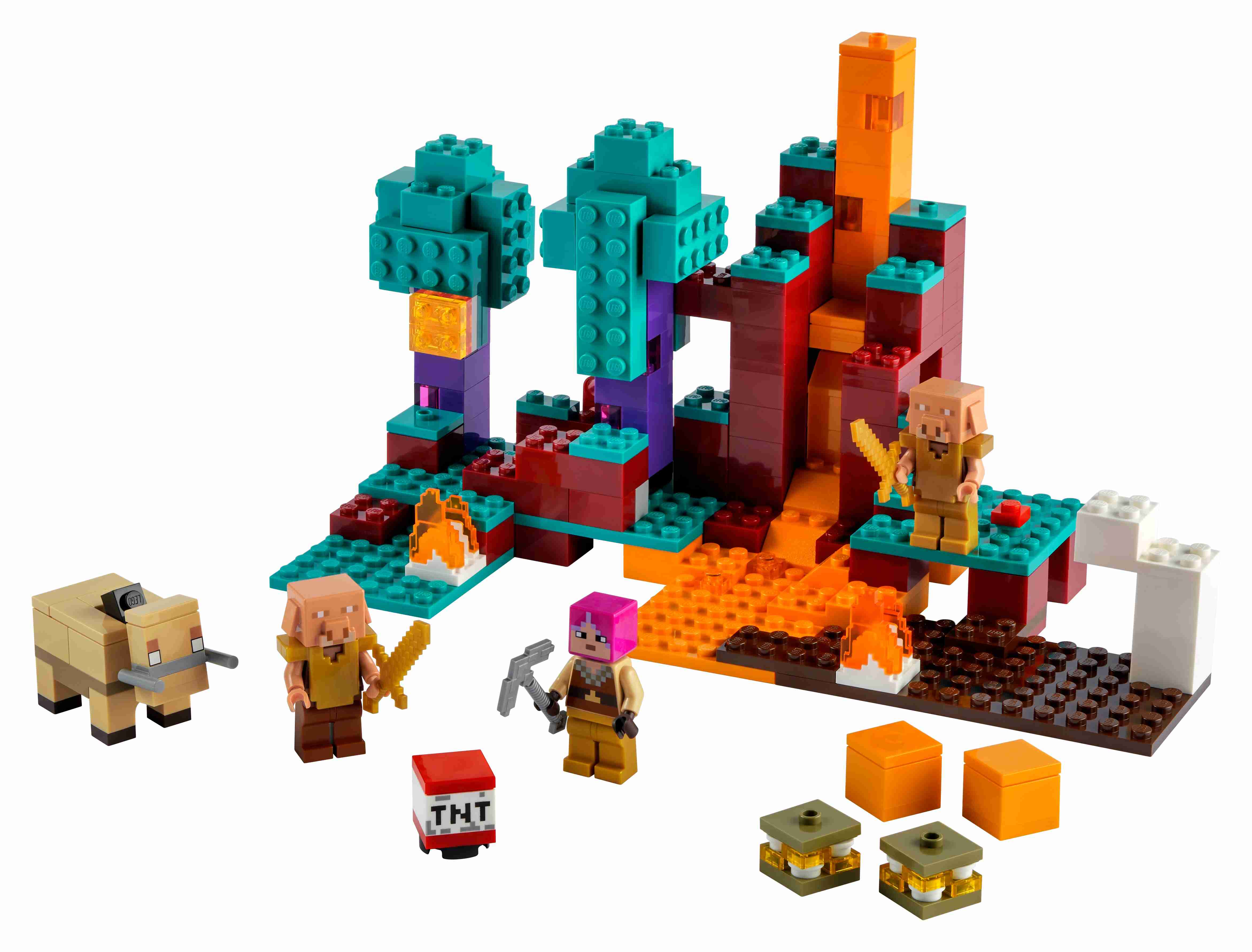 LEGO 21168 Minecraft Der Wirrwald Spielset mit Huntress, Hoglin u. 2 Piglins