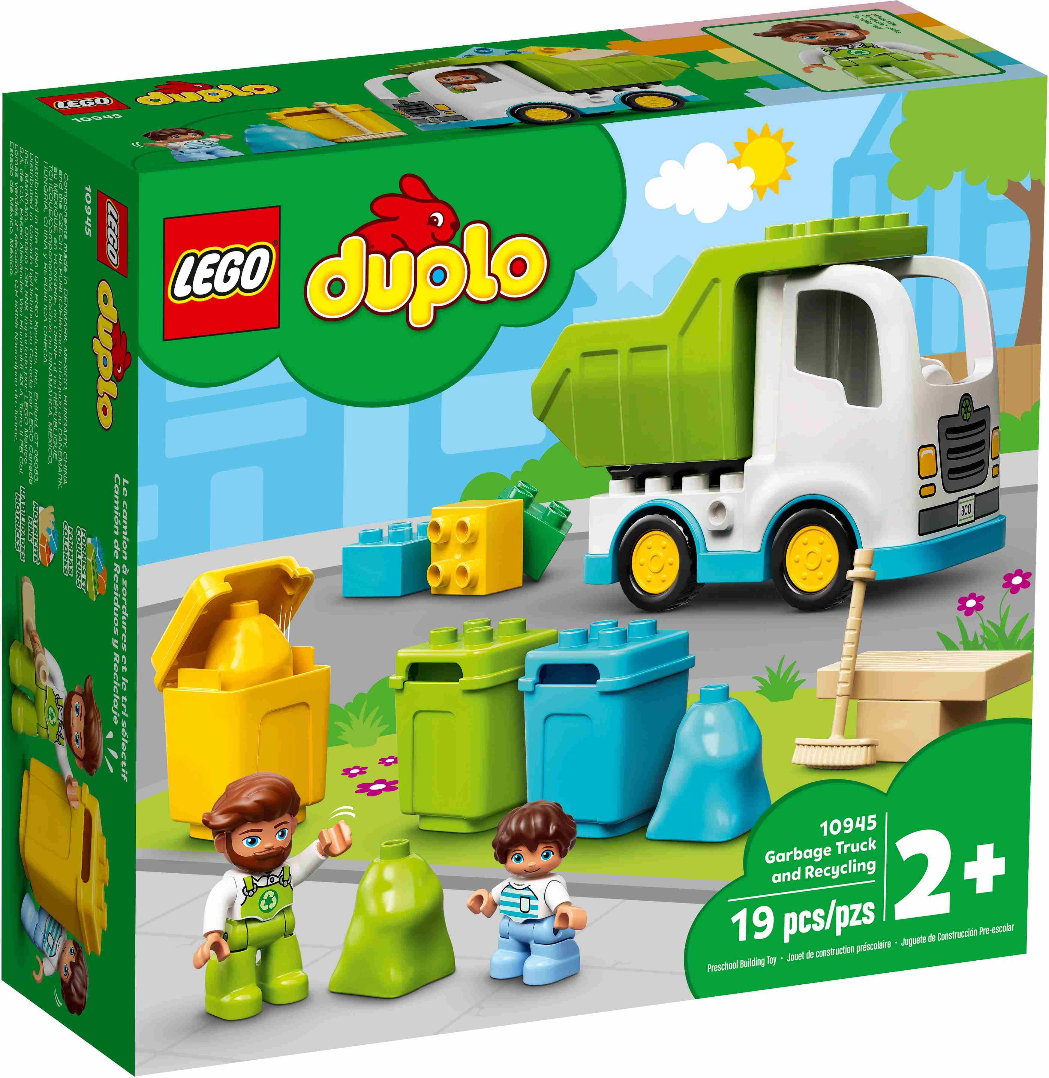 LEGO 10945 DUPLO Müllabfuhr und Wertstoffhof, Müllauto, 3 Wertstofftonnen