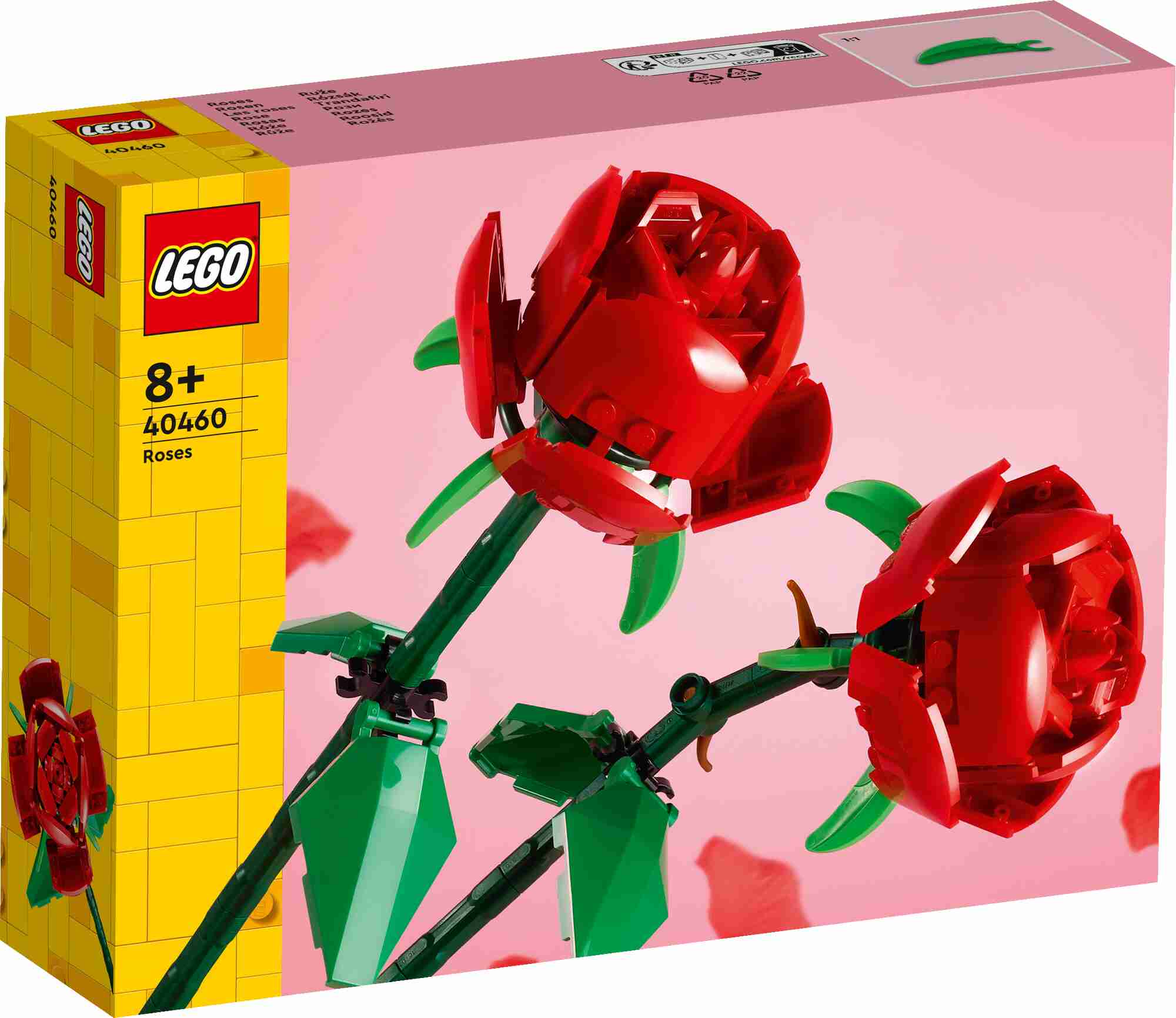 LEGO 40460 Iconic Rosen, 2 rote Blüten, grüne Blätter und Stängel