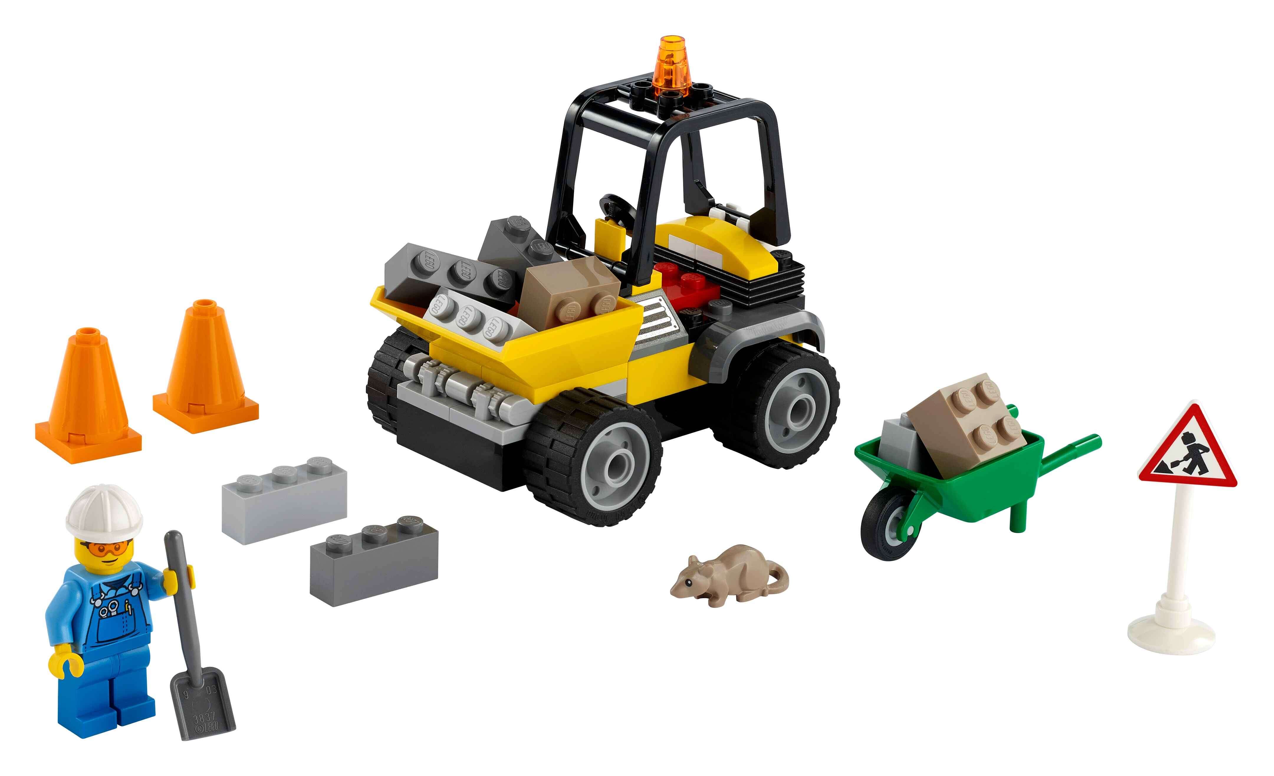 LEGO 60284 City Baustellen-LKW, Straßenarbeiter-Minifigur, Ratte