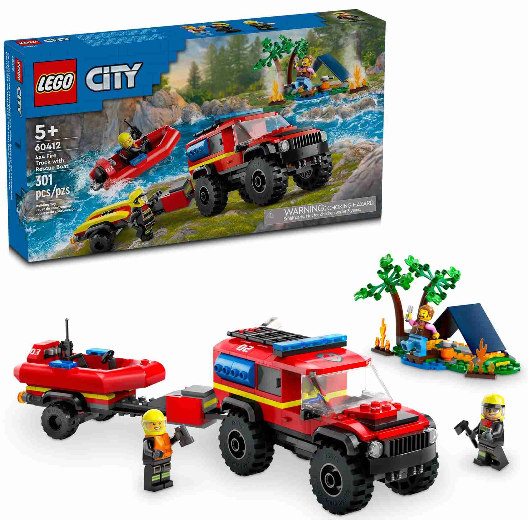 LEGO 60412 City Feuerwehrgeländewagen mit Rettungsboot, 3 Minifiguren