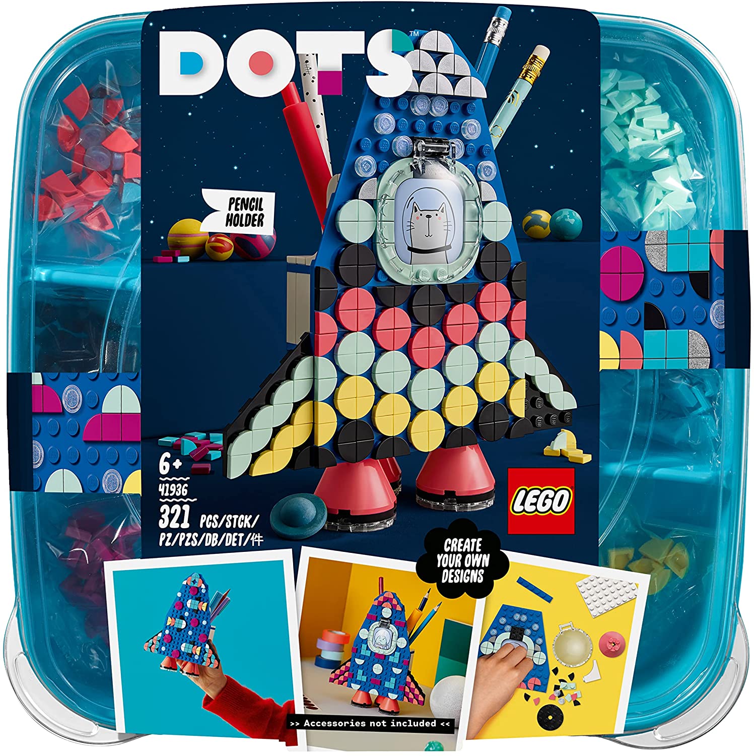 LEGO 41936 DOTS Raketen Stiftehalter, Kreativset für Kinder