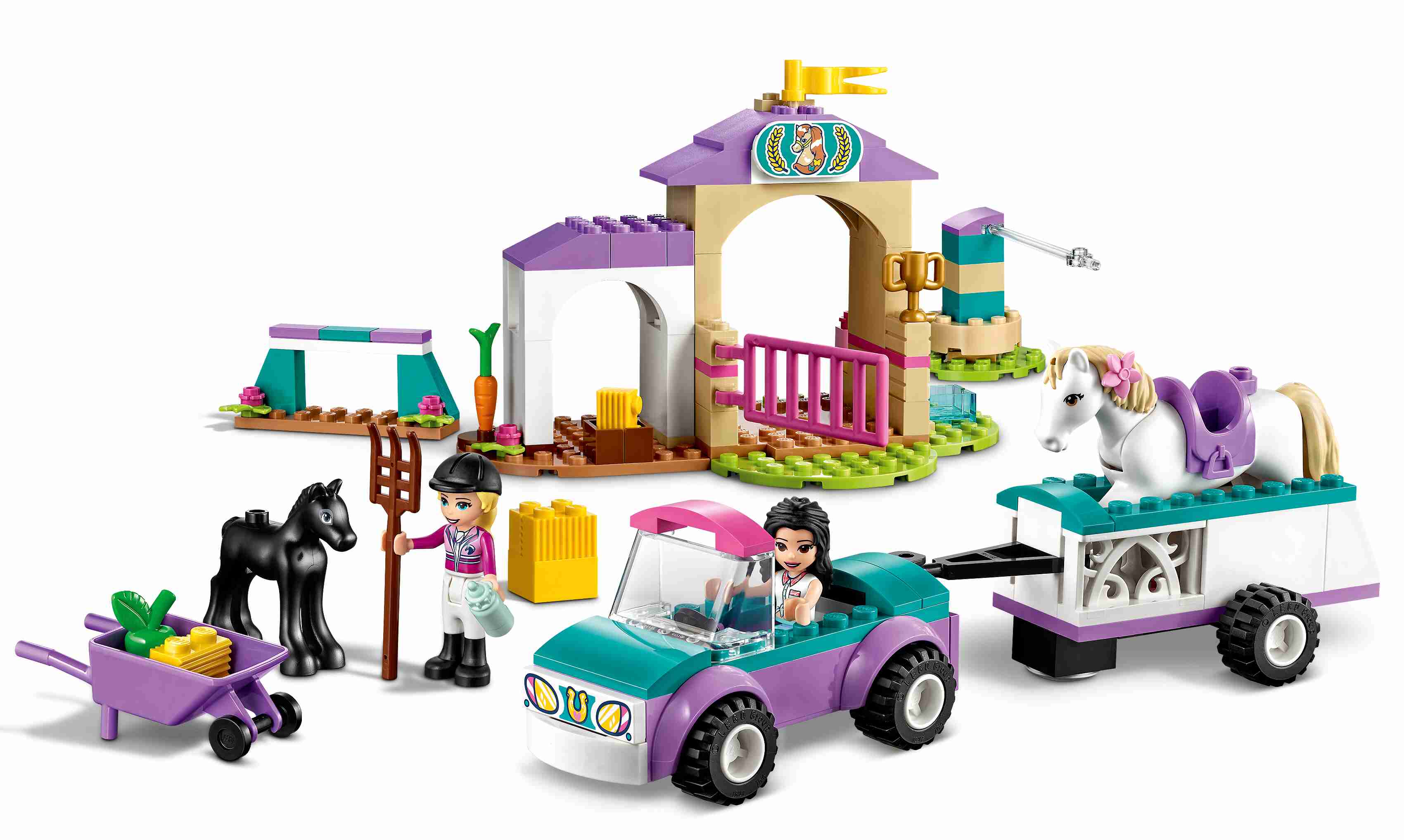 LEGO 41441 Friends Trainingskoppel und Pferdeanhänger, Spielzeug ab 4 Jahre