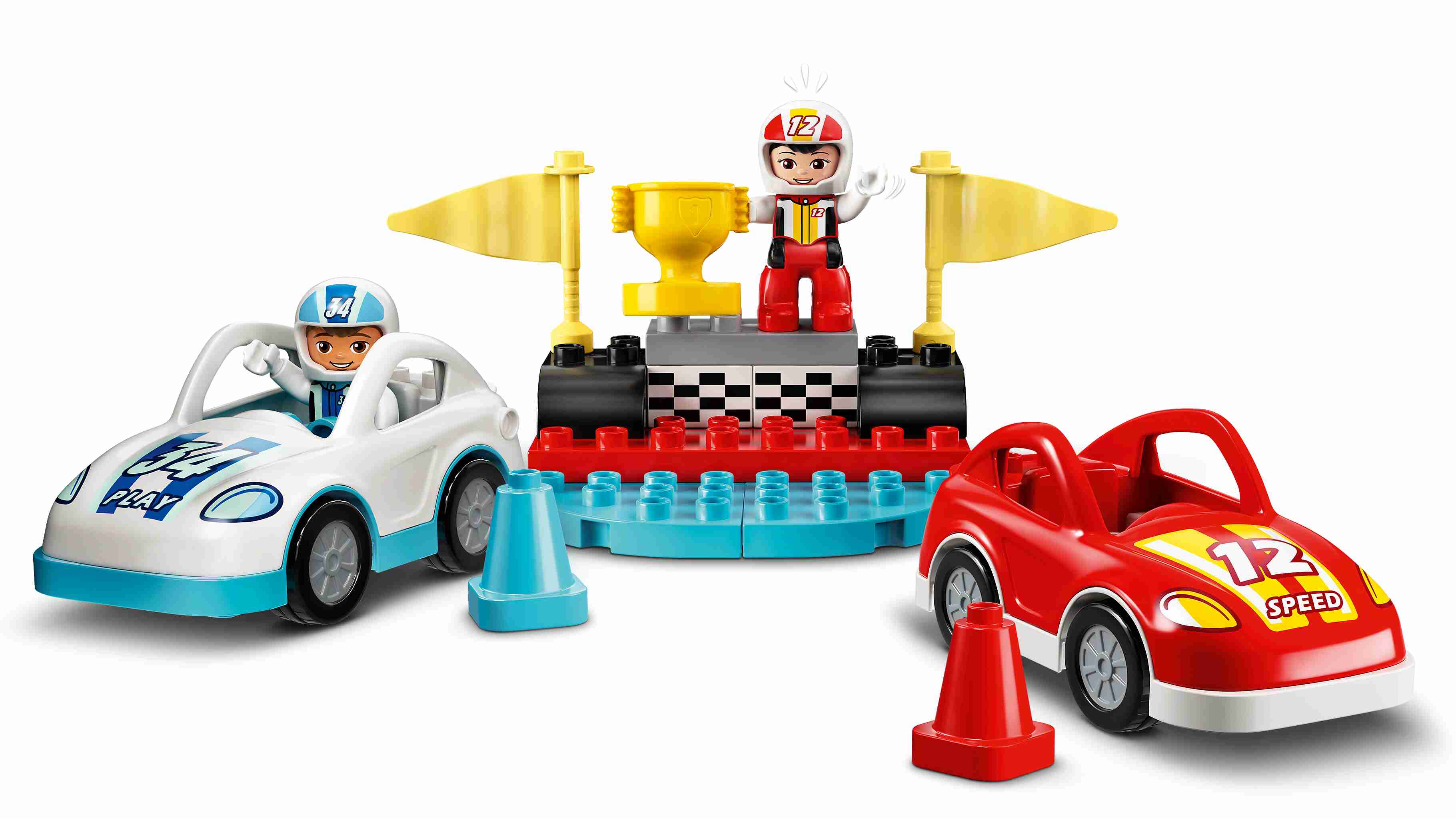 LEGO 10947 DUPLO Rennwagen Spielzeugautos, Kleinkinder Spielzeug, ab 2 Jahre