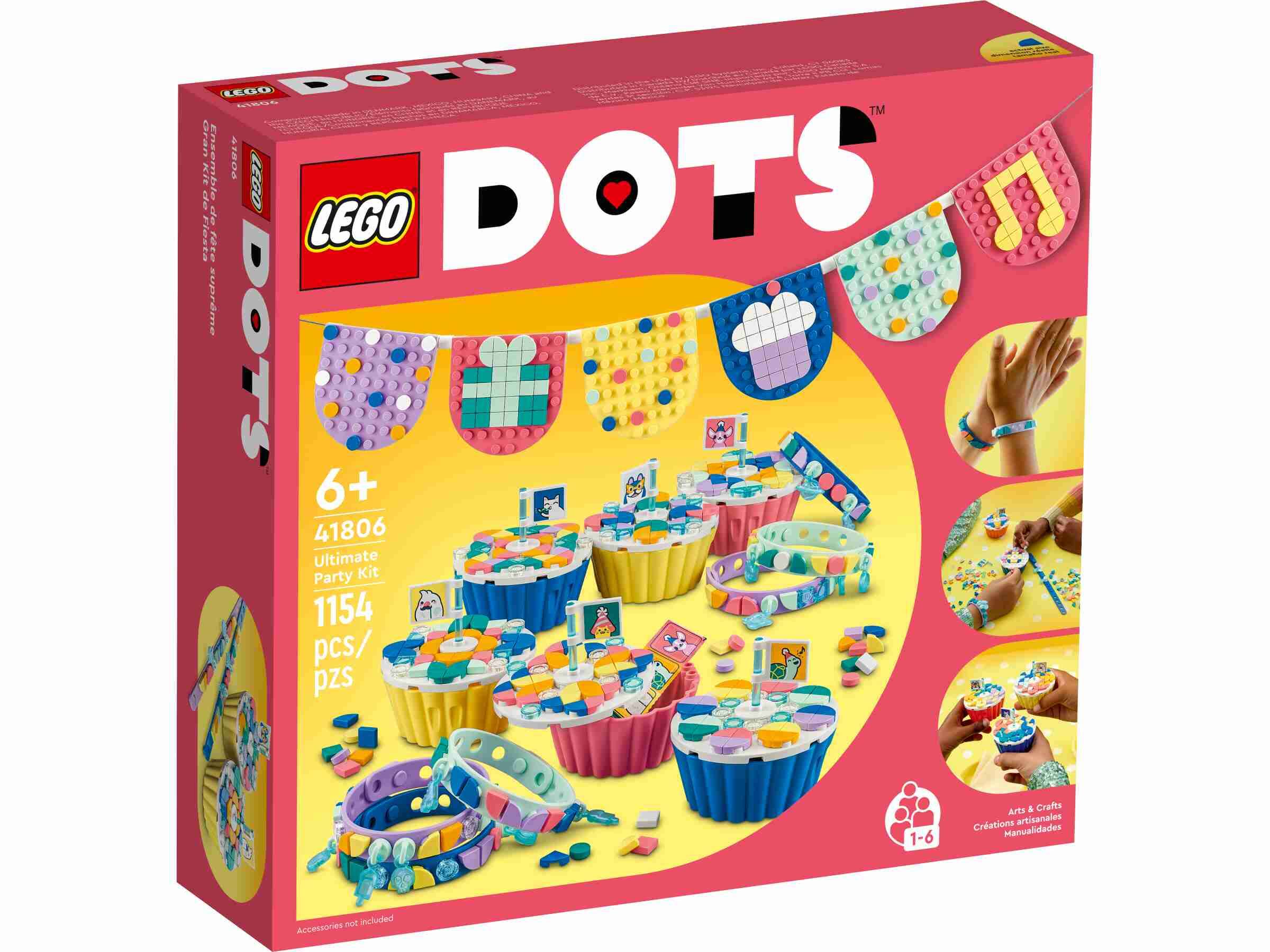LEGO 41806 DOTS Ultimatives Partyset, 6 Armbänder, 6 Wimpel, 6 Cupcakes
