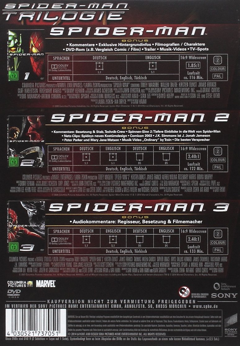Spider-Man - Trilogie 1 2 3, Spider Man Teil 1 2 3
