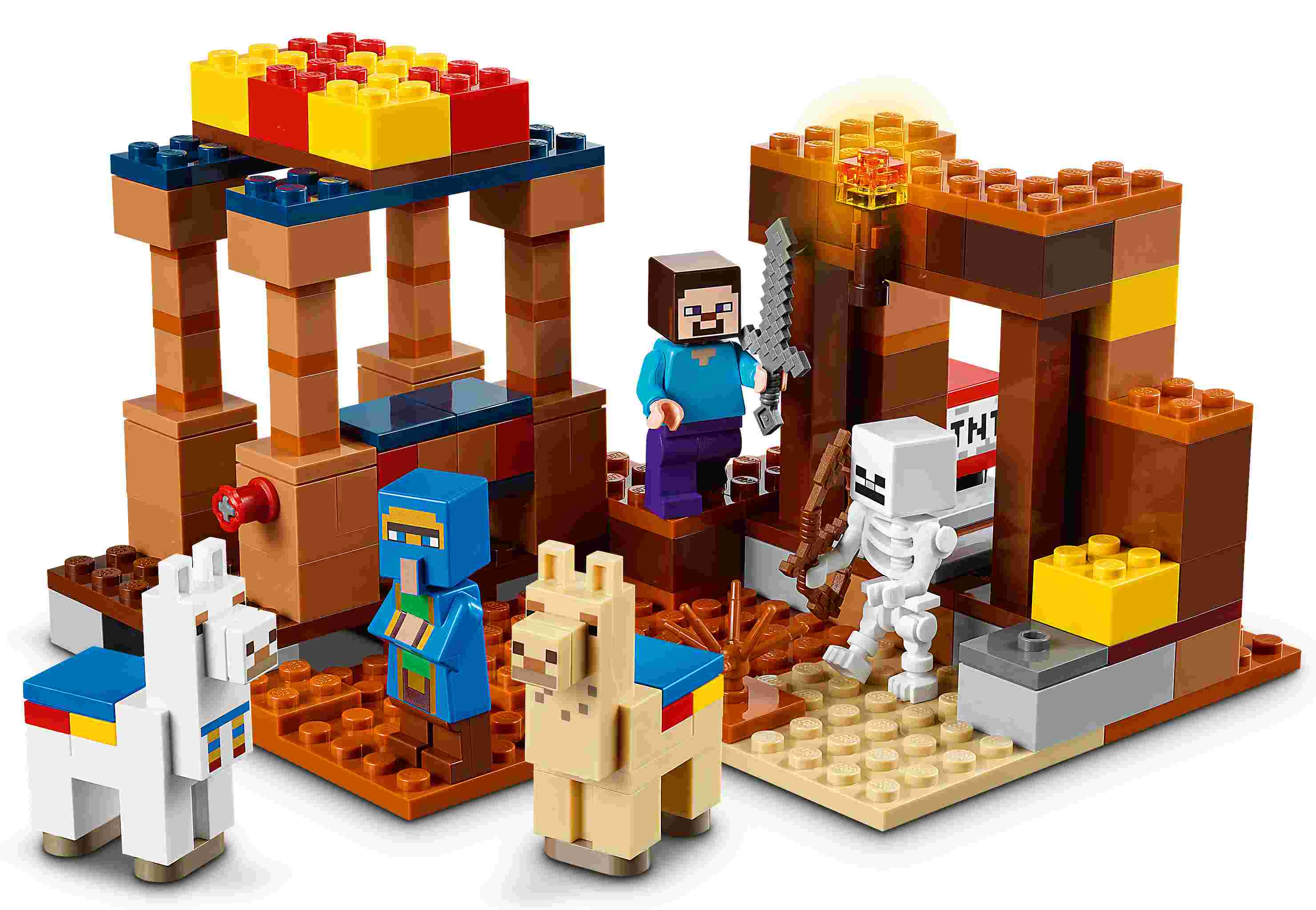LEGO 21167 Minecraft Der Handelsplatz, Steve, Lamas, Skelett