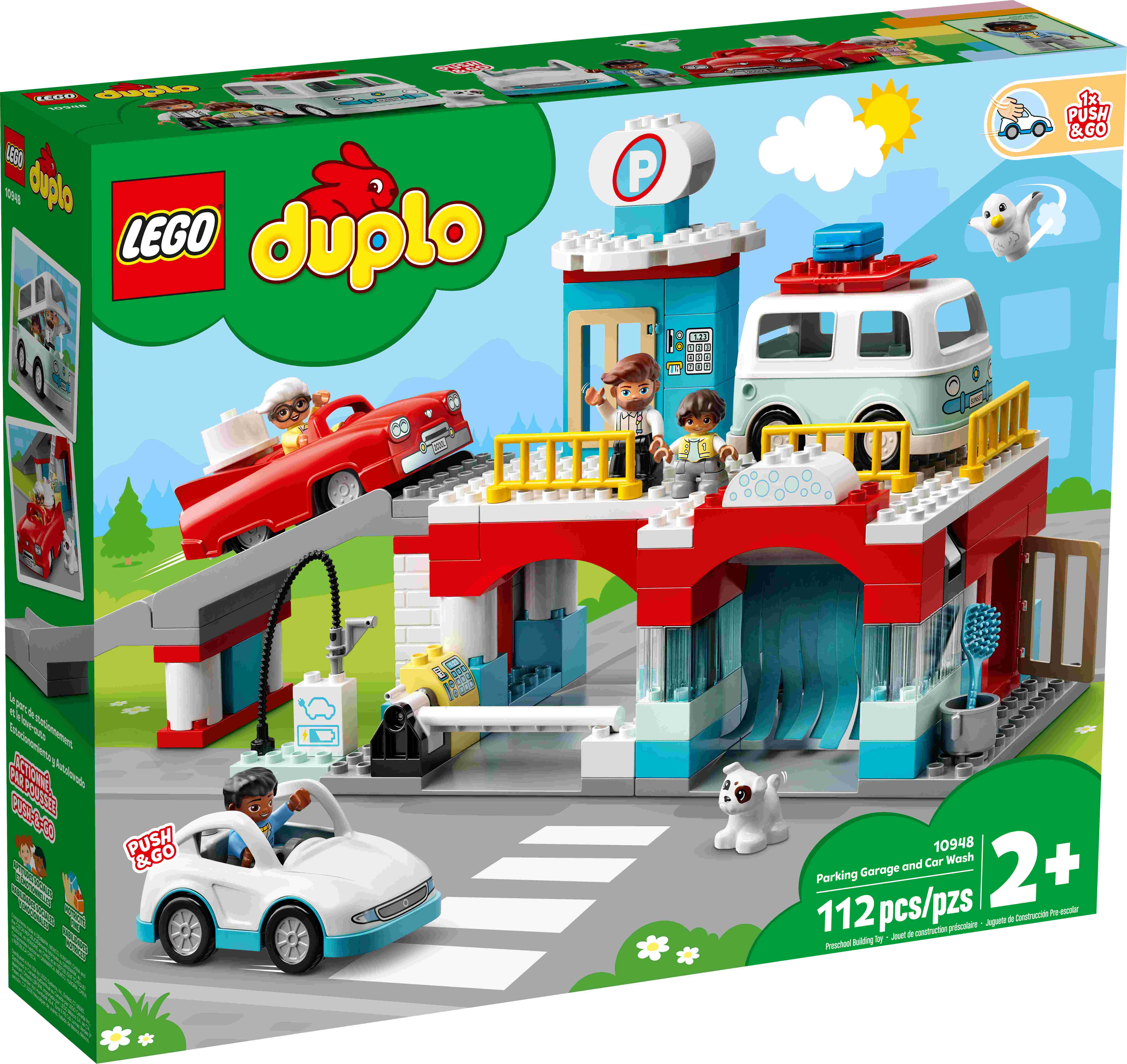 LEGO 10948 DUPLO Parkhaus mit Autowaschanlage, Spielzeugautos, Parkhaus ab 2 J.