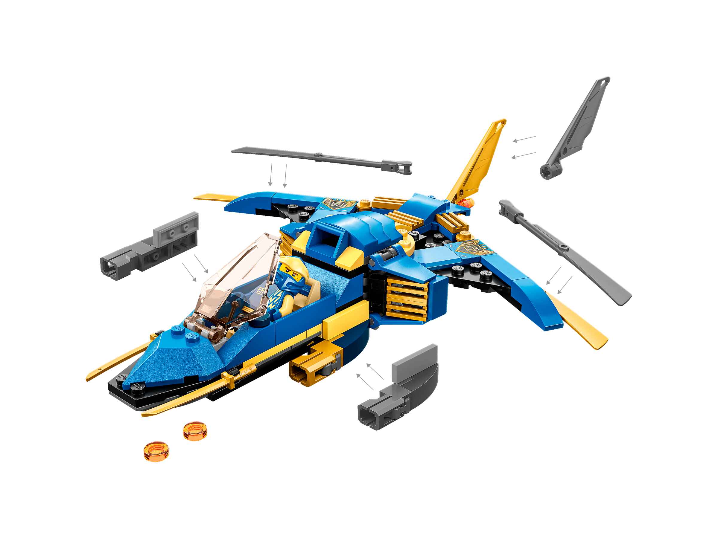 LEGO 71784 NINJAGO Jays Donner-Jet EVO, Jay mit Schwert, rasante Flugabenteuer